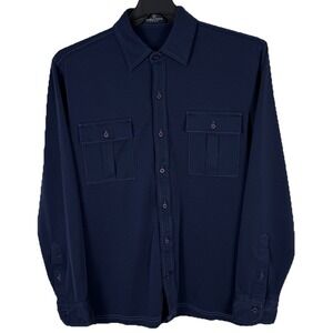 Bugatchi Uomo Shirt Mens‎ Medium Navy Blue Long Sleeve Button Front Pocket Modal